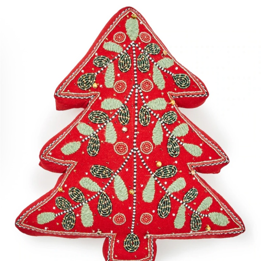 MacKenzie-Childs Red and Green Holiday Tree Pillow